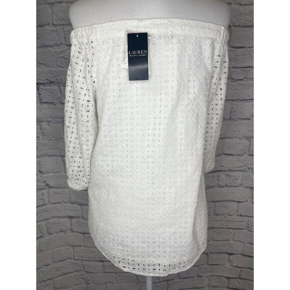Lauren New with Tags Eyelet White Off Shoulder Blouse Ladies Size MED - Picture 4 of 11
